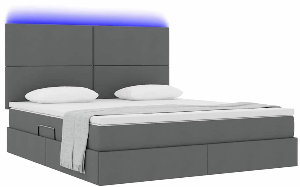LED saugojimo lova su čiužiniu Tamsiai pilka 180 x 200 cm