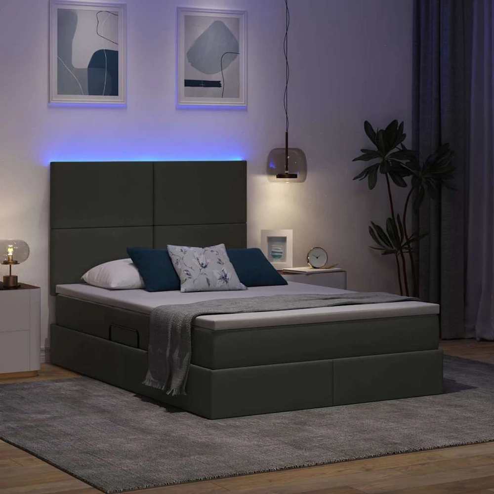 LED saugojimo lova su čiužiniu Tamsiai pilka 140 x 200 cm