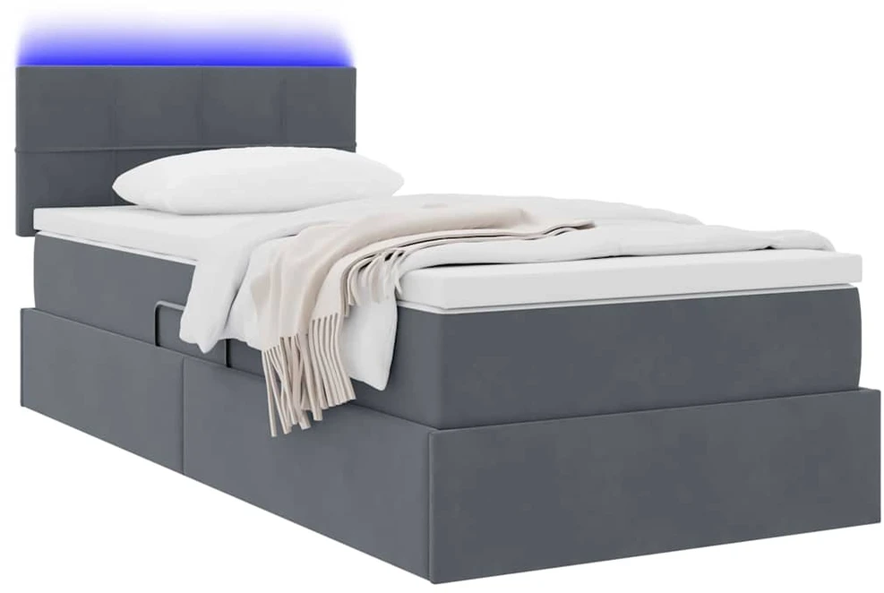 LED saugojimo lova su čiužiniu Tamsiai pilka 90 x 200 cm