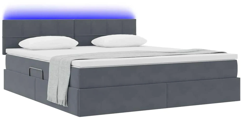 LED saugojimo lova su čiužiniu Tamsiai pilka 160 x 200 cm
