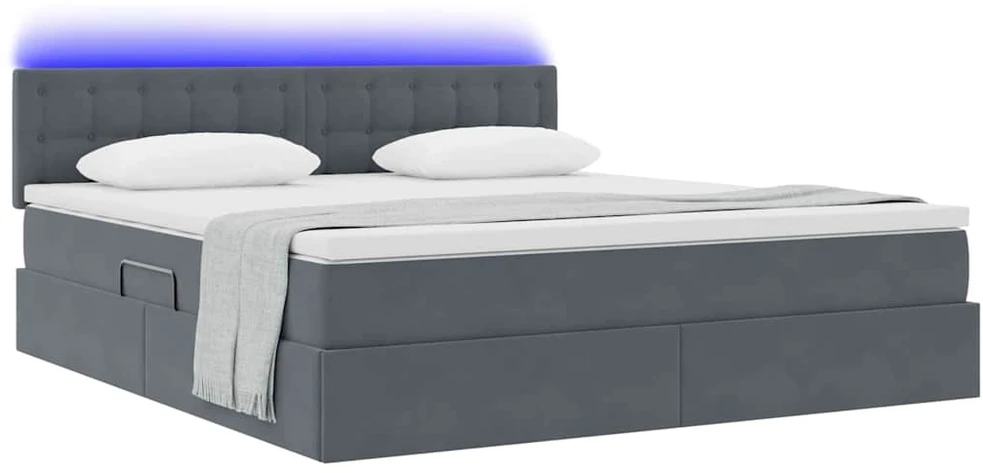LED saugojimo lova su čiužiniu Tamsiai pilka 180 x 200 cm