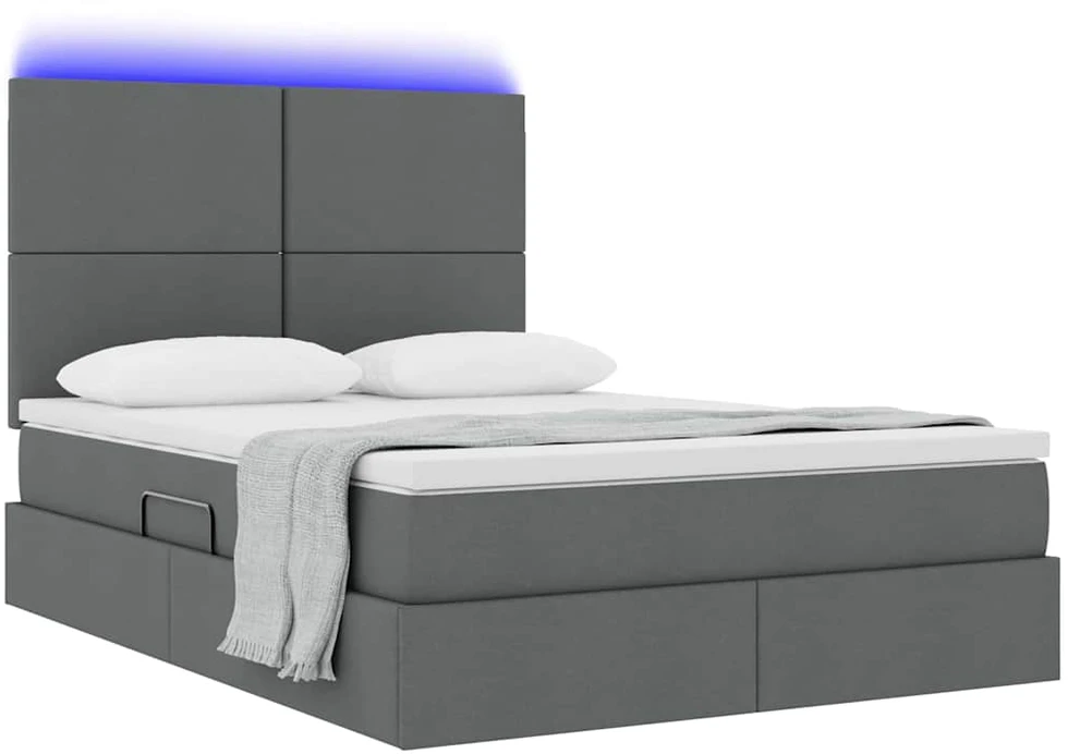 LED saugojimo lova su čiužiniu Tamsiai pilka 140 x 200 cm