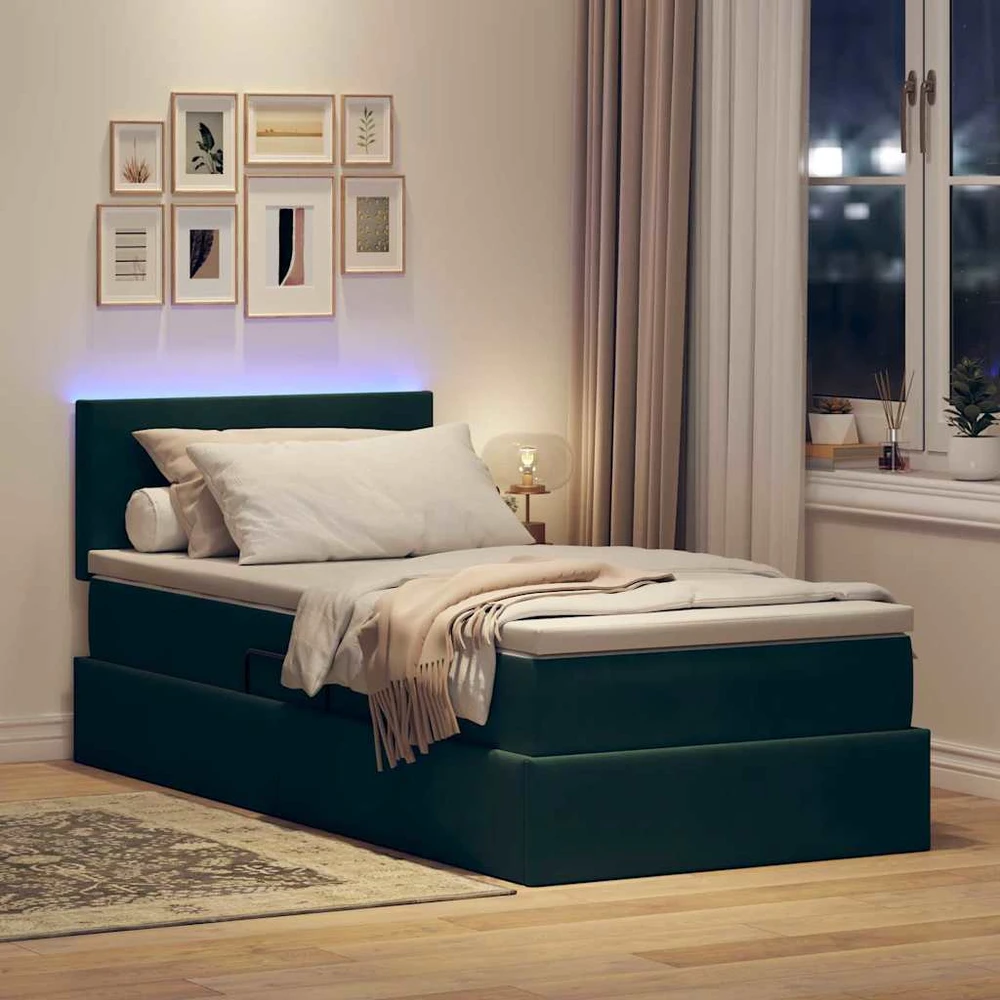 LED saugojimo lova su čiužiniu Tamsiai žalia 100 x 200 cm