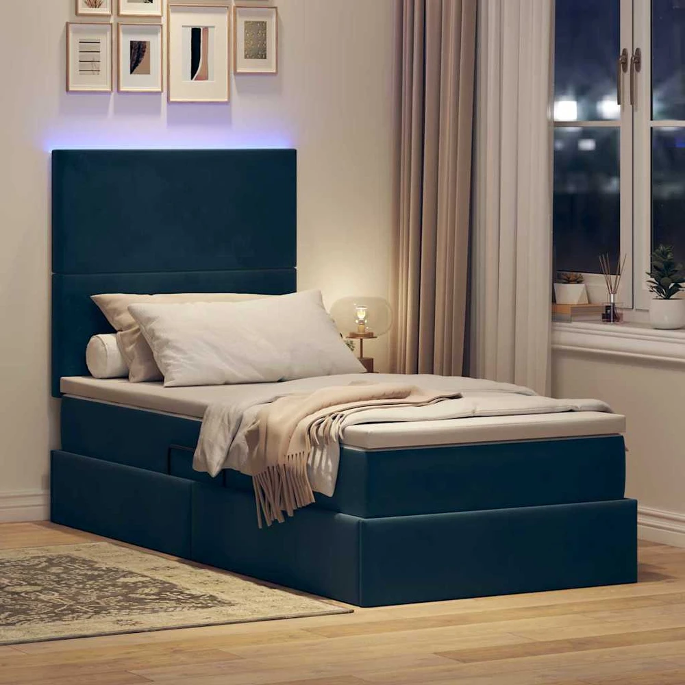 LED saugojimo lova su čiužiniu Tamsiai mėlyna 100 x 200 cm