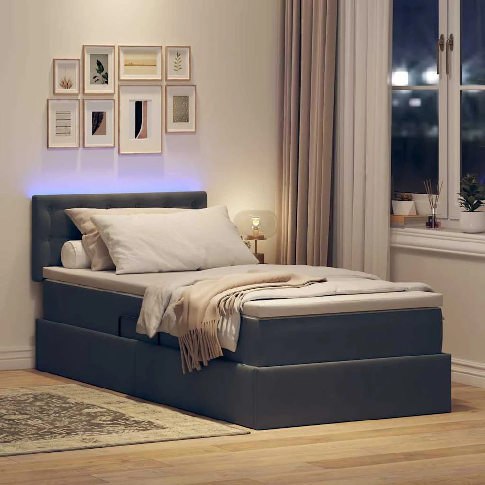 LED saugojimo lova su čiužiniu Tamsiai pilka 100 x 200 cm