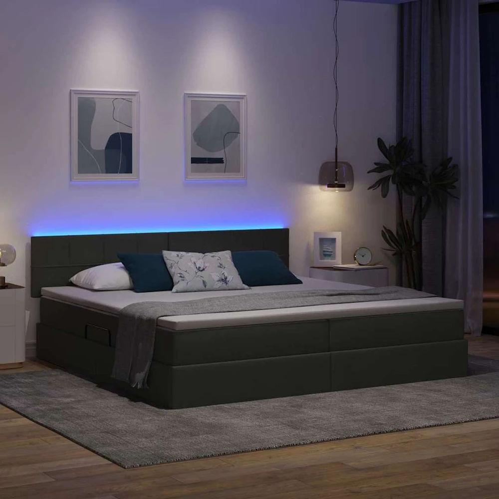 LED saugojimo lova su čiužiniu Tamsiai pilka 200 x 200 cm