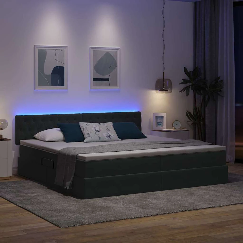LED saugojimo lova su čiužiniu Tamsiai pilka 200 x 200 cm