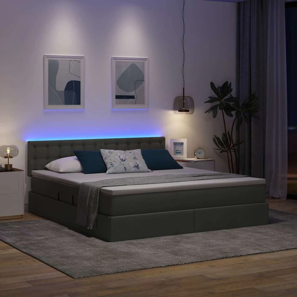 LED saugojimo lova su čiužiniu Tamsiai pilka 180 x 200 cm
