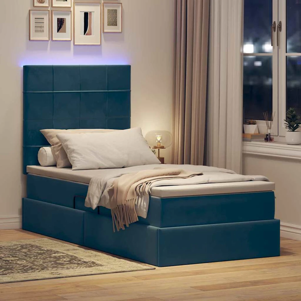 LED saugojimo lova su čiužiniu Tamsiai mėlyna 100 x 200 cm