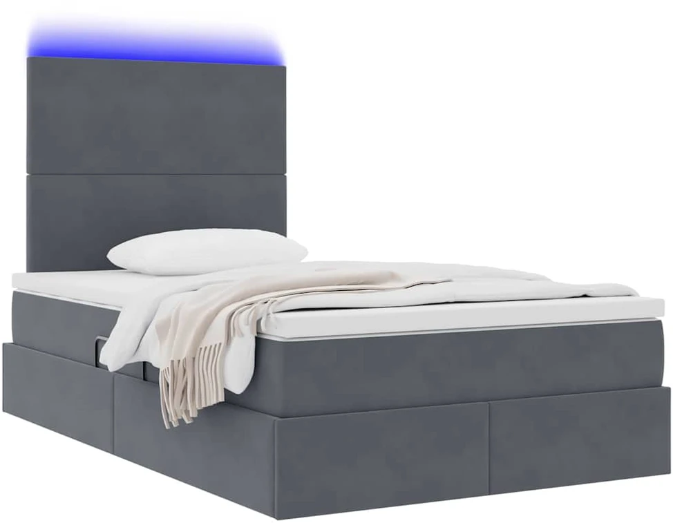 LED saugojimo lova su čiužiniu Tamsiai pilka 120 x 200 cm