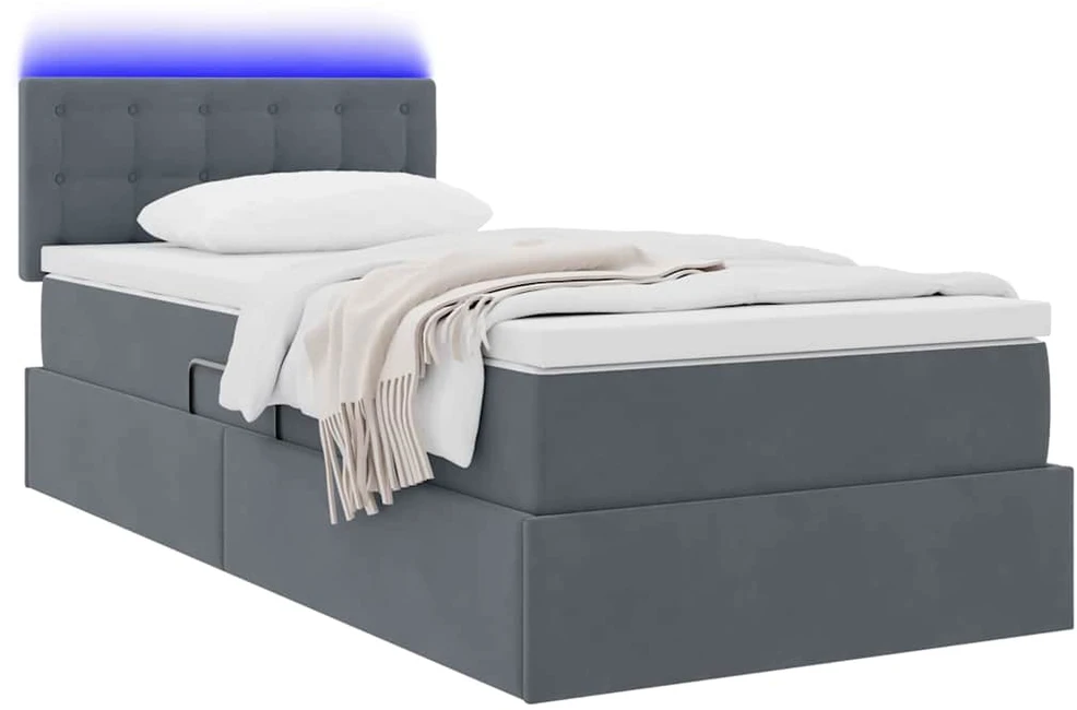 LED saugojimo lova su čiužiniu Tamsiai pilka 90 x 190 cm