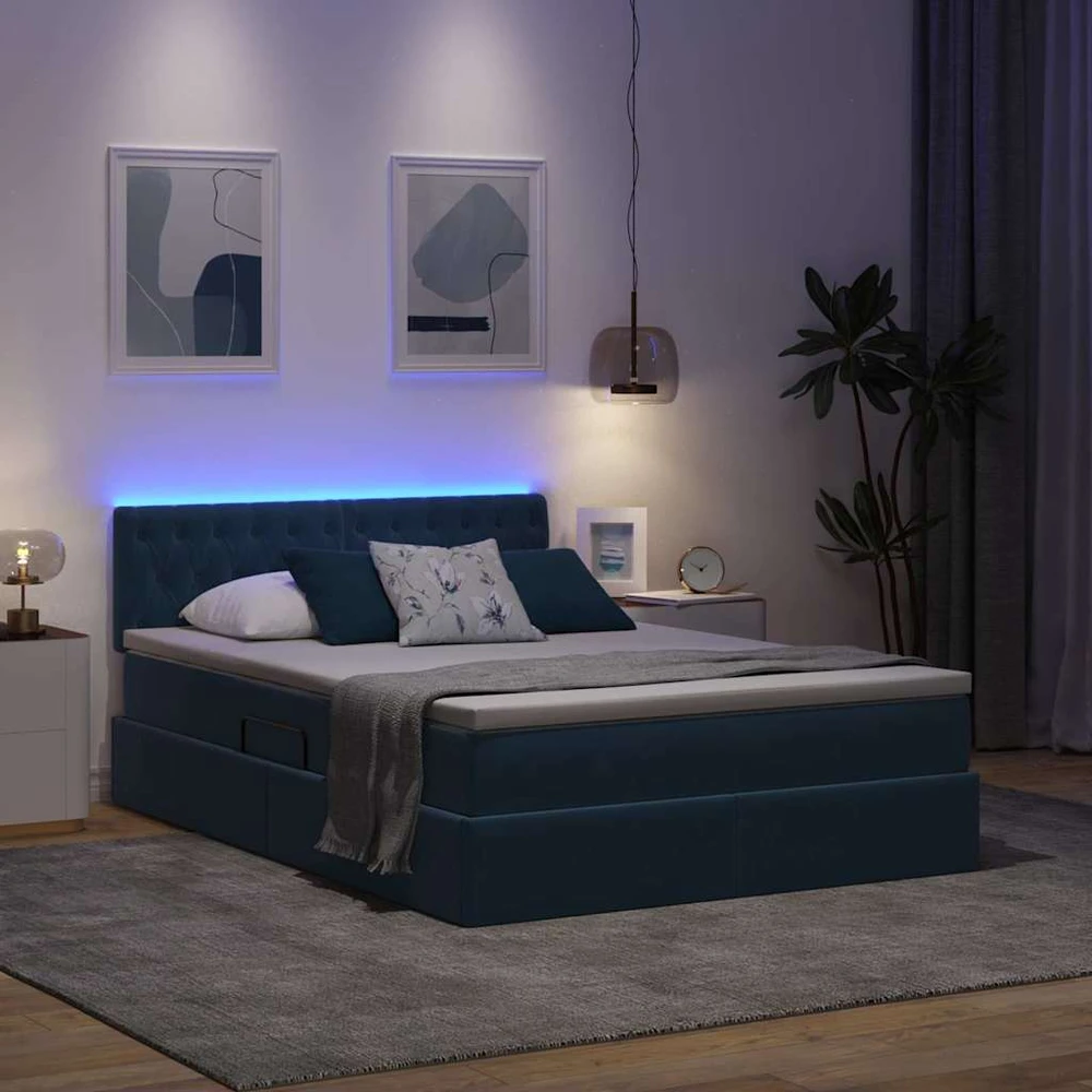 LED saugojimo lova su čiužiniu Tamsiai mėlyna 140 x 200 cm