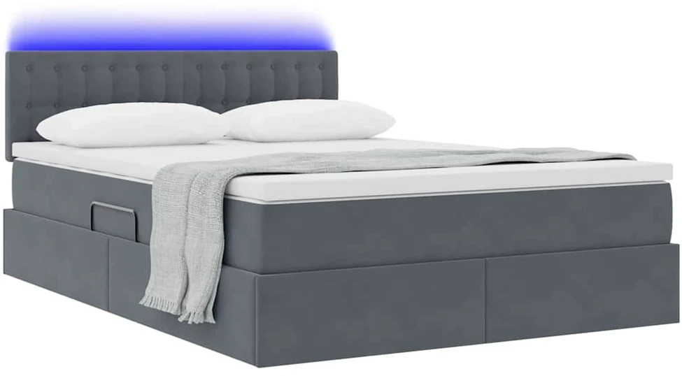 LED saugojimo lova su čiužiniu Tamsiai pilka 140 x 190 cm
