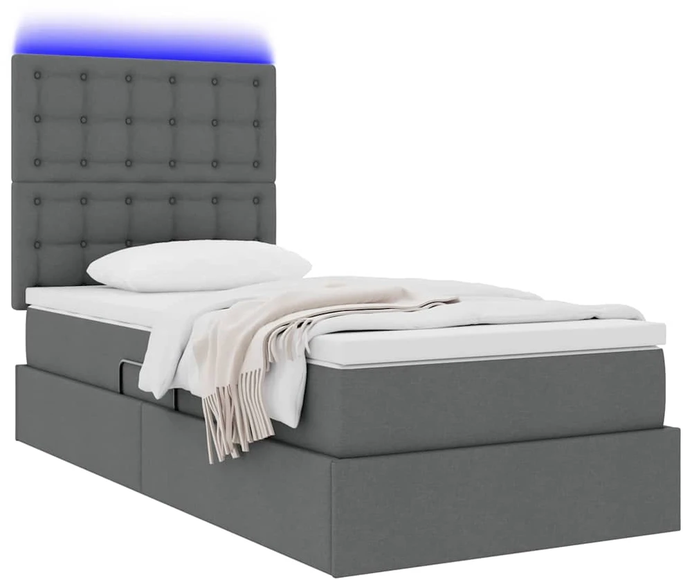 LED saugojimo lova su čiužiniu Tamsiai pilka 90 x 190 cm