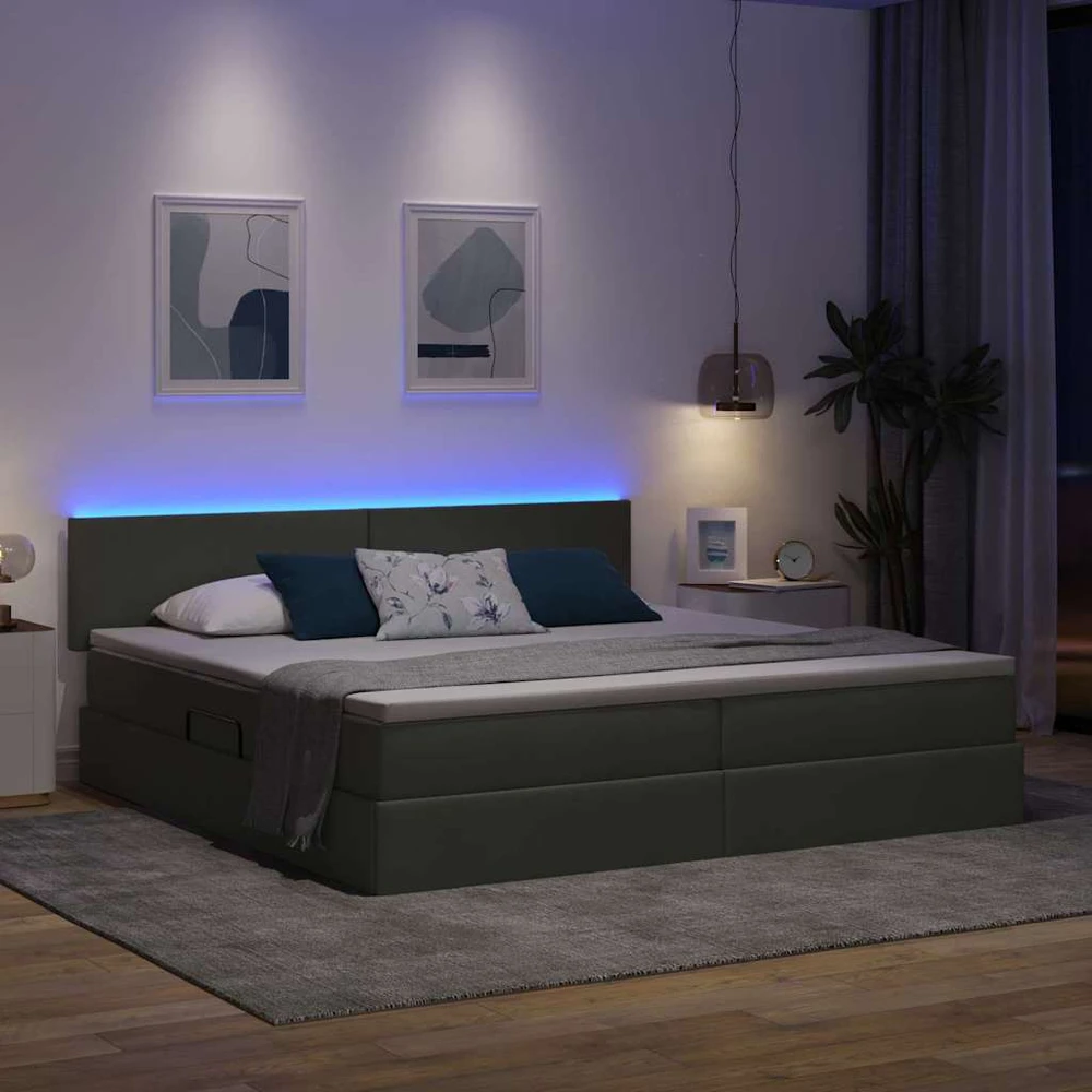 LED saugojimo lova su čiužiniu Tamsiai pilka 200 x 200 cm