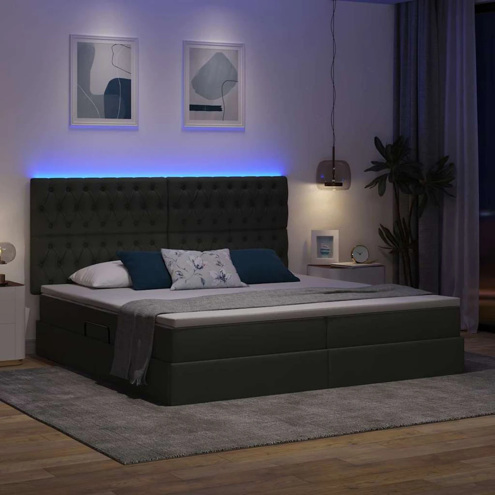 LED saugojimo lova su čiužiniu Tamsiai pilka 200 x 200 cm
