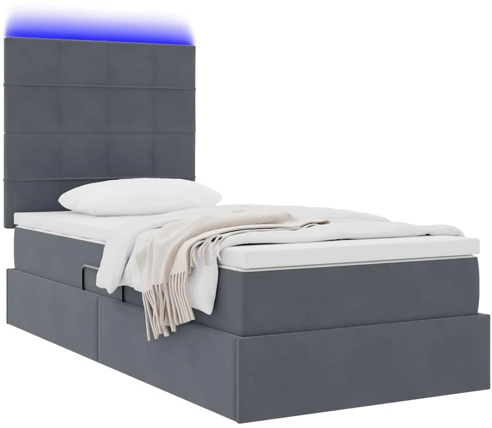 LED saugojimo lova su čiužiniu Tamsiai pilka 90 x 200 cm