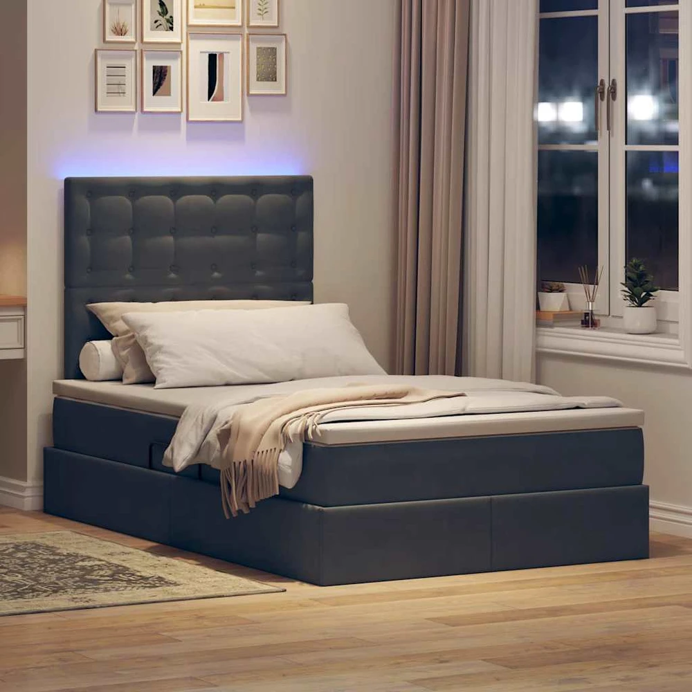LED saugojimo lova su čiužiniu Tamsiai pilka 120 x 200 cm