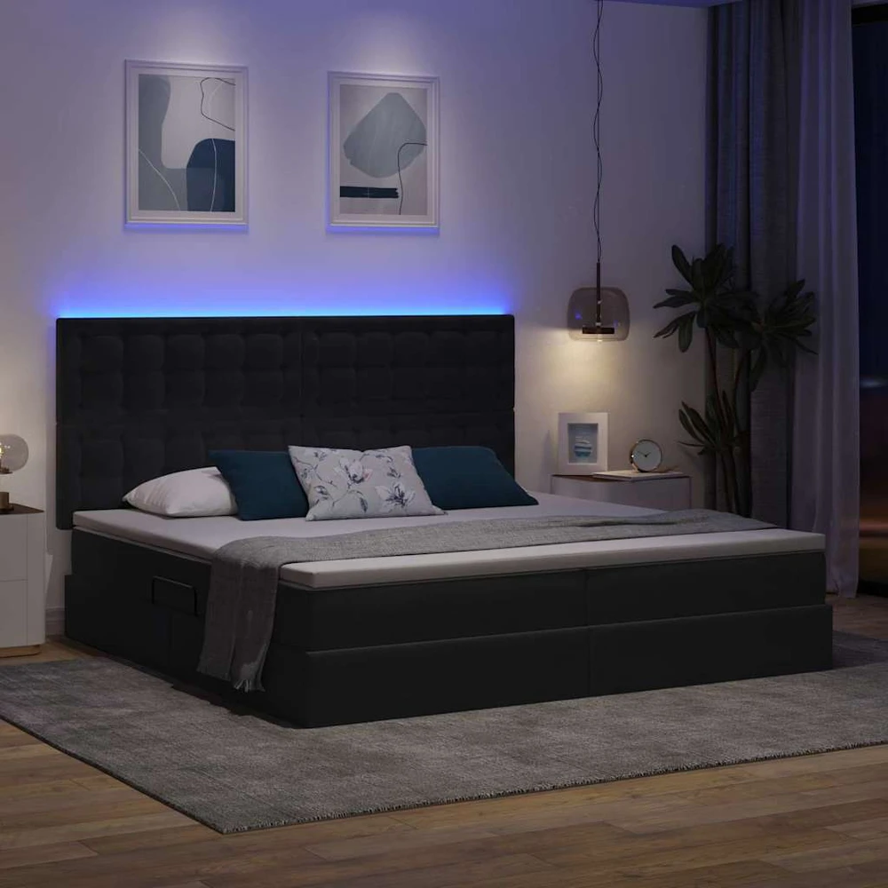 LED saugojimo lova su čiužiniu Tamsiai pilka 200 x 200 cm