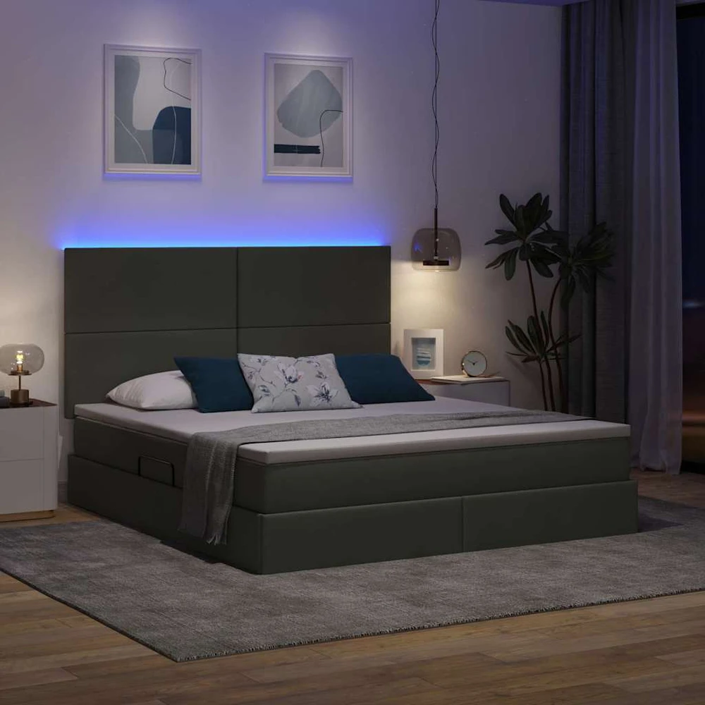 LED saugojimo lova su čiužiniu Tamsiai pilka 180 x 200 cm