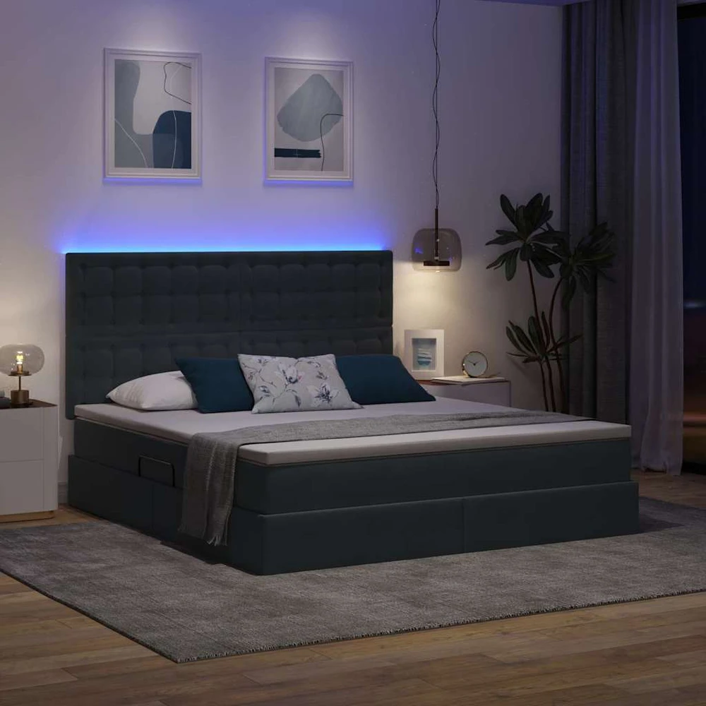 LED saugojimo lova su čiužiniu Tamsiai pilka 160 x 200 cm