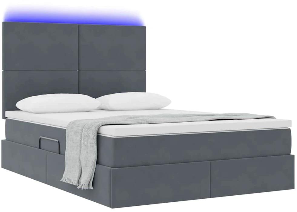 LED saugojimo lova su čiužiniu Tamsiai pilka 140 x 190 cm