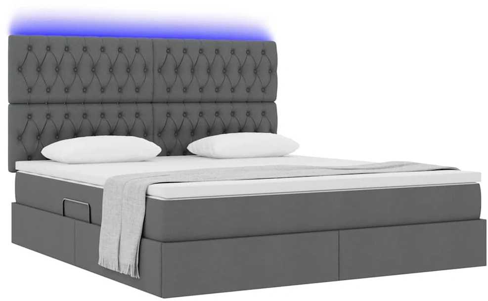 LED saugojimo lova su čiužiniu Tamsiai pilka 160 x 200 cm