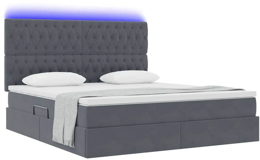 LED saugojimo lova su čiužiniu Tamsiai pilka 160 x 200 cm