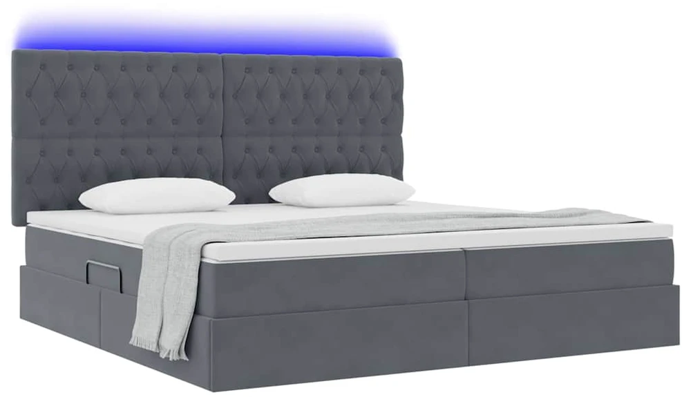 LED saugojimo lova su čiužiniu Tamsiai pilka 200 x 200 cm