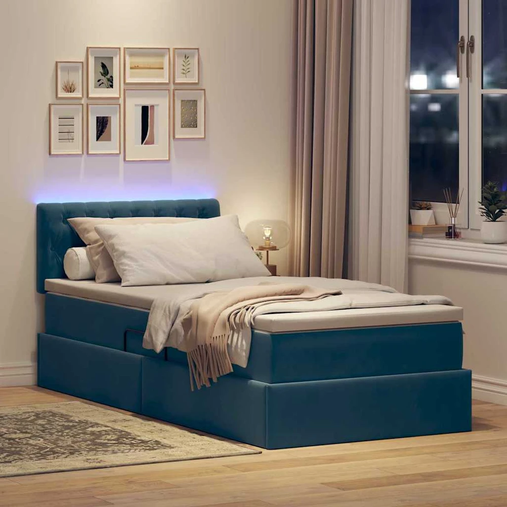 LED saugojimo lova su čiužiniu Tamsiai mėlyna 90 x 200 cm