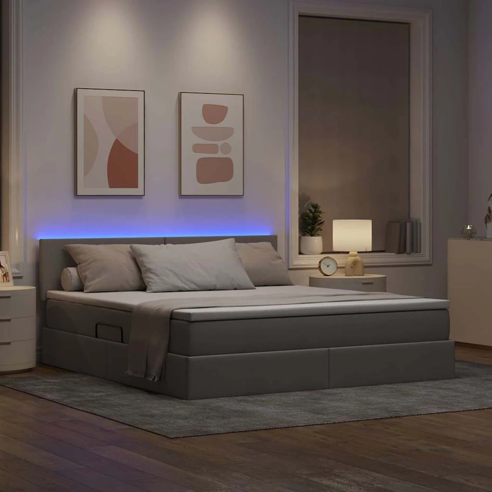 LED saugojimo lova su čiužiniu Taupe 160 x 200 cm Audinys