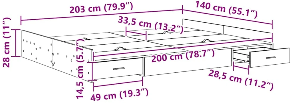 Lova su daiktų laikymo vieta Pilkas Sonoma 140 x 200 cm