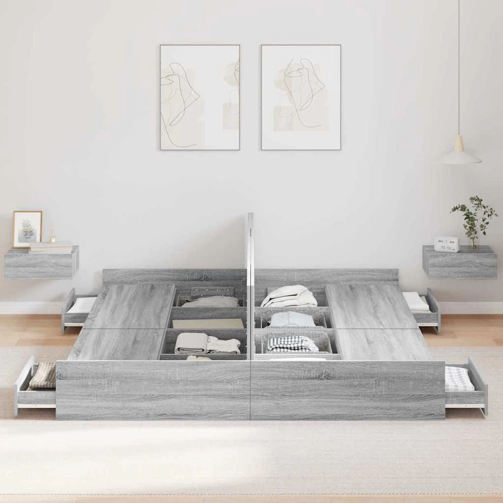 Lova su daiktų laikymo vieta Pilkas Sonoma 200 x 200 cm