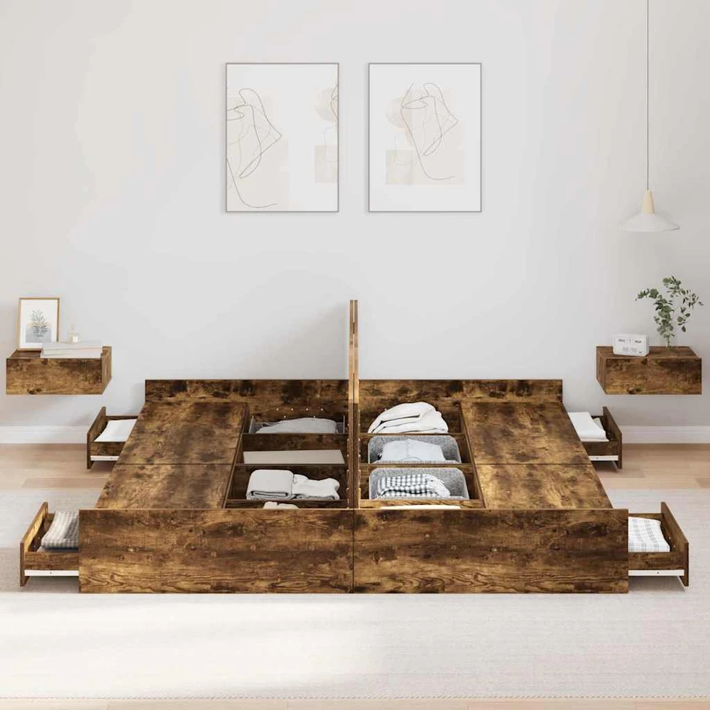 Lova su daiktų laikymo vieta Rūkyta ąžuolas 200 x 200 cm