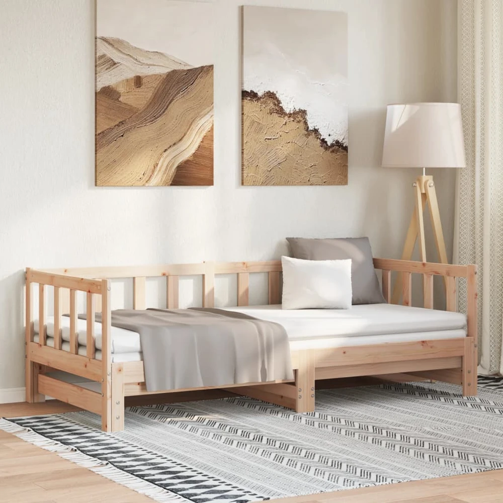 Lova su ištraukiama dalimi, 90x200cm, pušies medienos masyvas