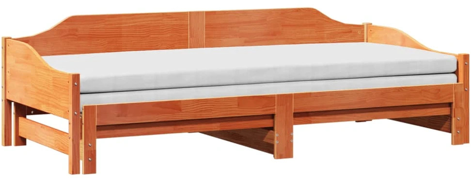 Lova su ištraukiama dalimi be čiužiniu, ruda, 90x190cm medienos