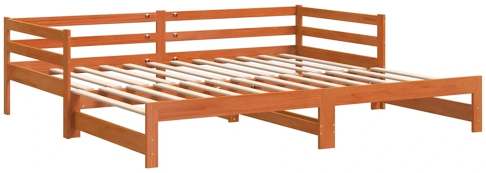Lova su ištraukiama dalimi be čiužiniu, ruda, 90x190cm medienos