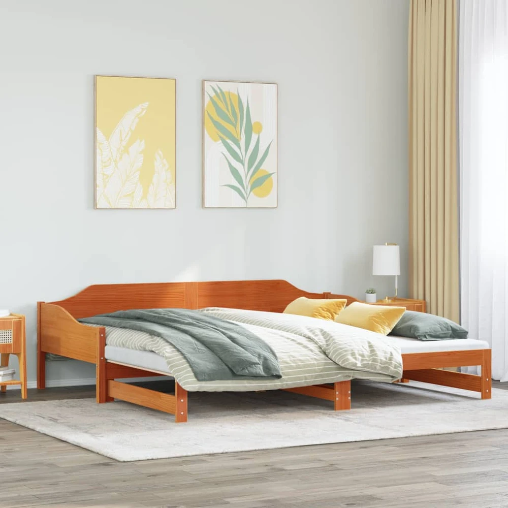 Lova su ištraukiama dalimi be čiužiniu, ruda, 90x190cm medienos