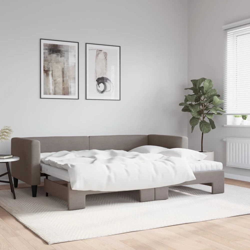 Lova su ištraukiama dalimi/čiužiniu, taupe, 80x200cm, audinys