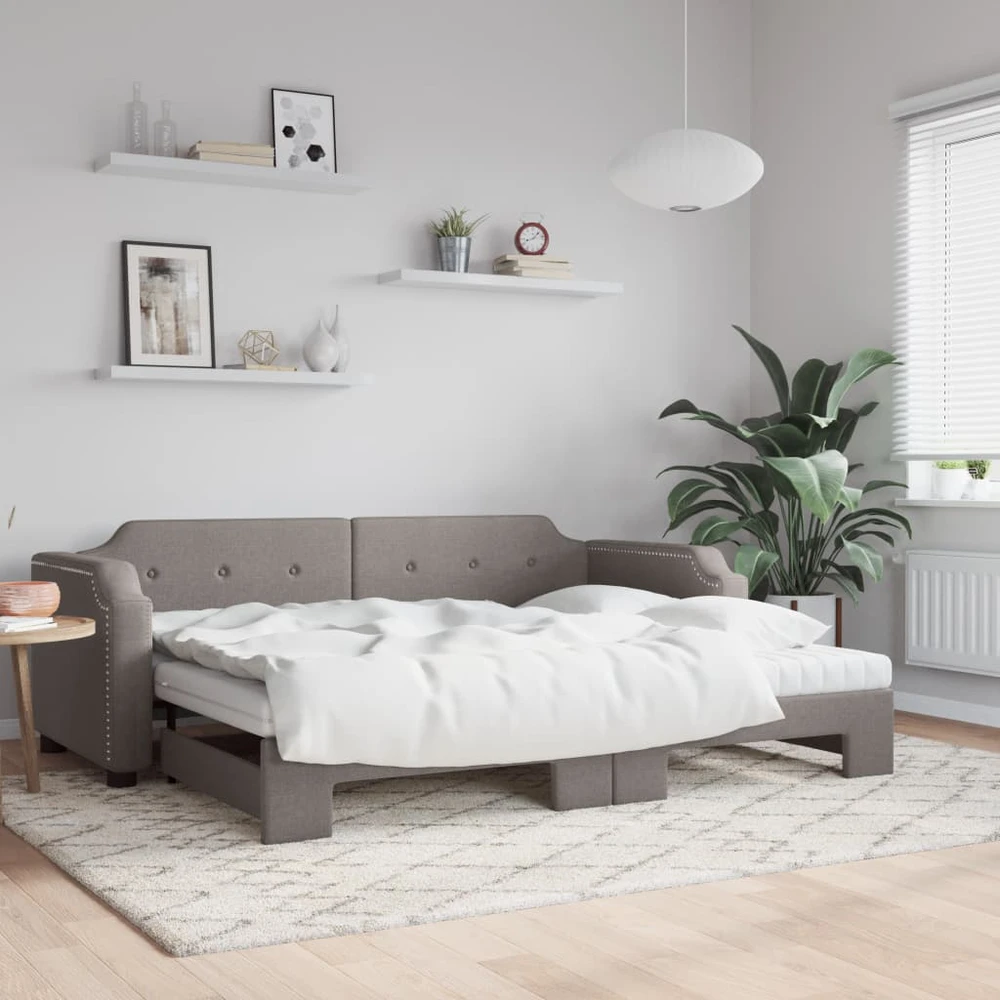 Lova su ištraukiama dalimi/čiužiniu, taupe, 80x200cm, audinys