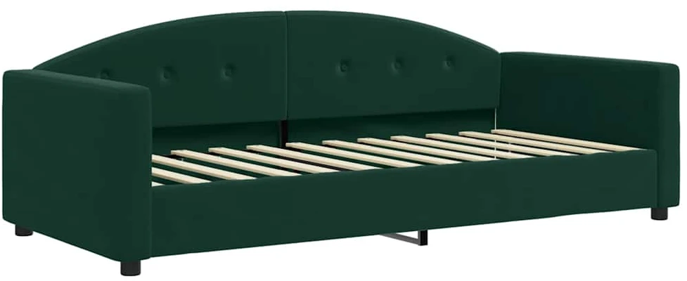 Lova su ištraukiama dalimi/čiužiniu, žalia, 90x200cm, aksomas