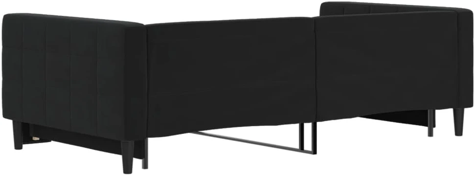 Lova su ištraukiama dalimi, juodos spalvos, 100x200cm, aksomas