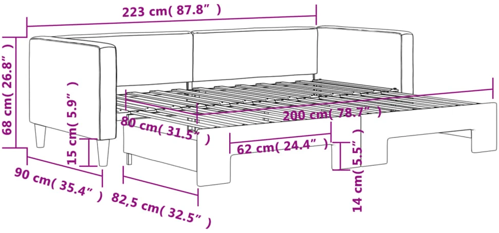 Lova su ištraukiama dalimi, kreminės spalvos, 80x200cm, audinys