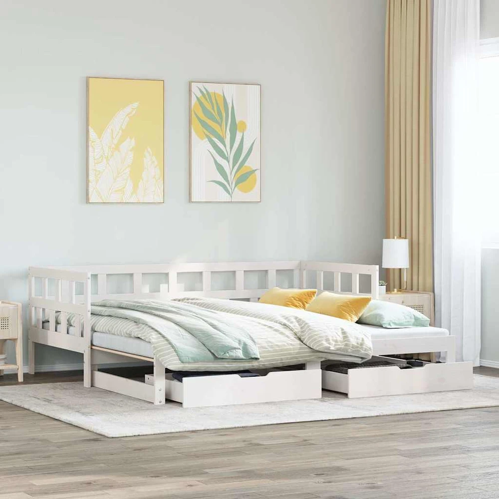 Lova su ištraukiama dalimi/stalčiais be čiužinio balta 90x190cm