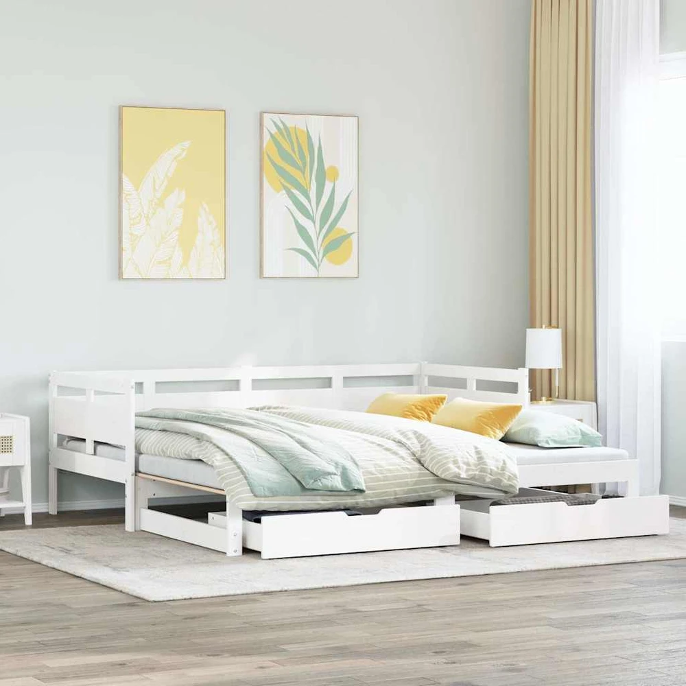 Lova su ištraukiama dalimi/stalčiais be čiužinio balta 90x190cm