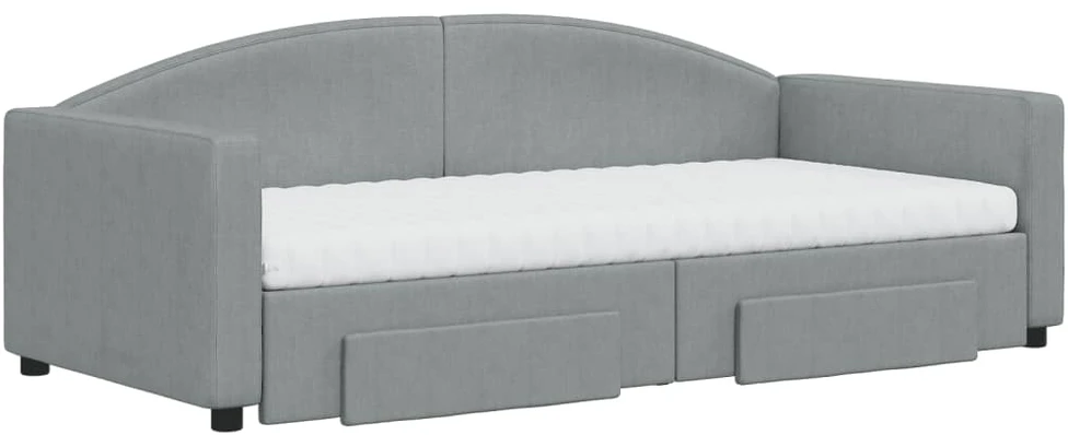 Lova su ištraukiama dalimi/stalčiais, pilka, 90x190cm, audinys