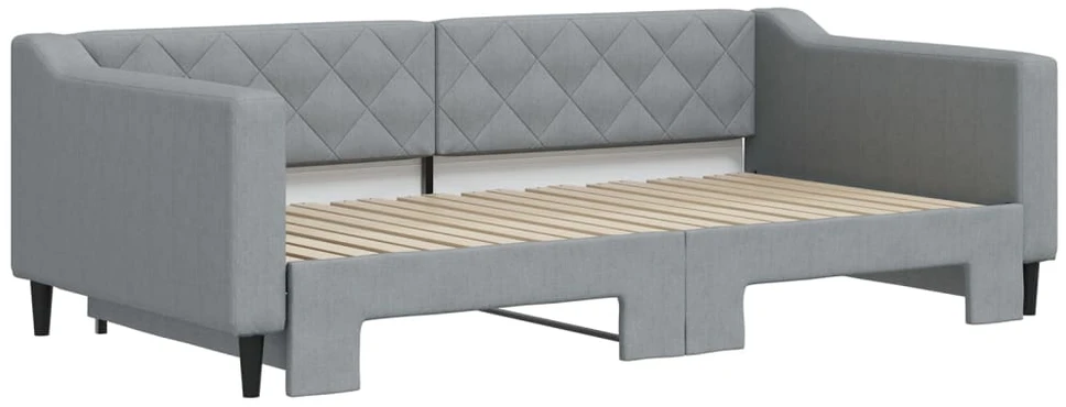 Lova su ištraukiama dalimi, šviesiai pilka, 100x190cm, audinys