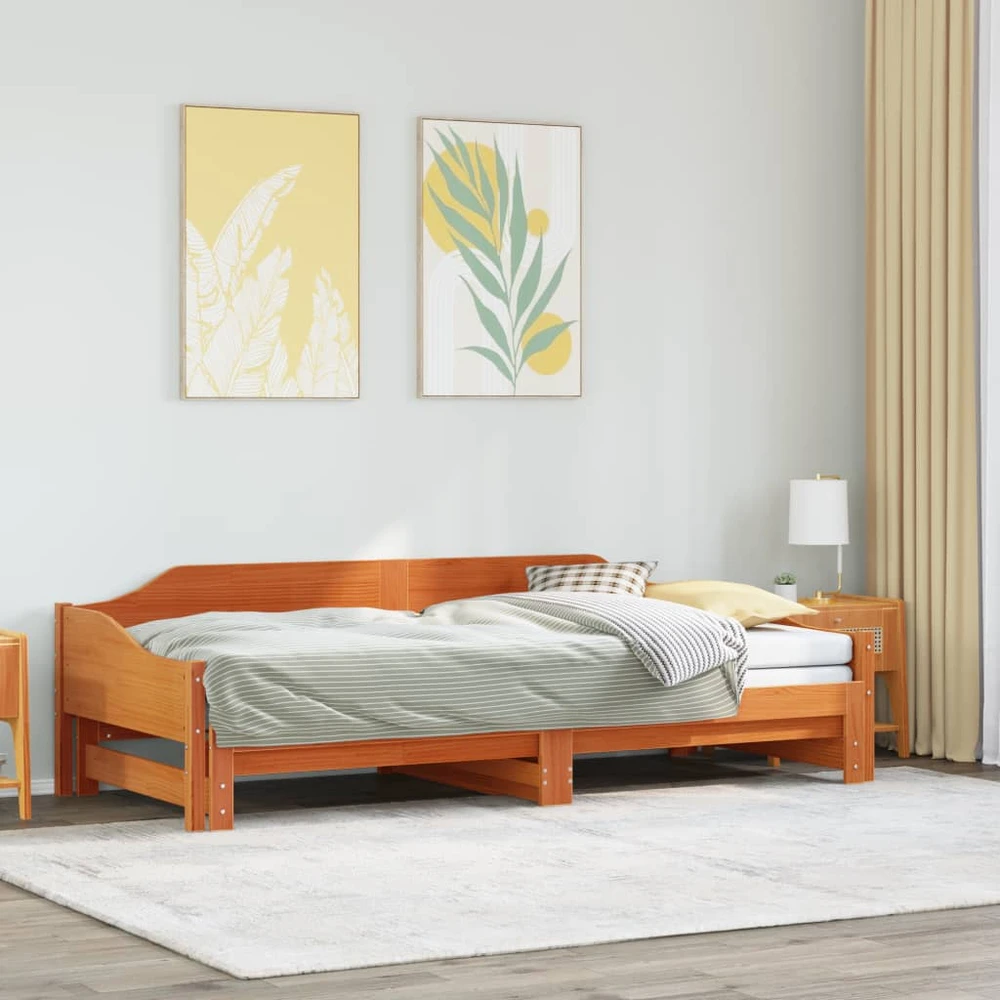 Lova su ištraukiama dalimi, vaško ruda, 90x200cm, pušis