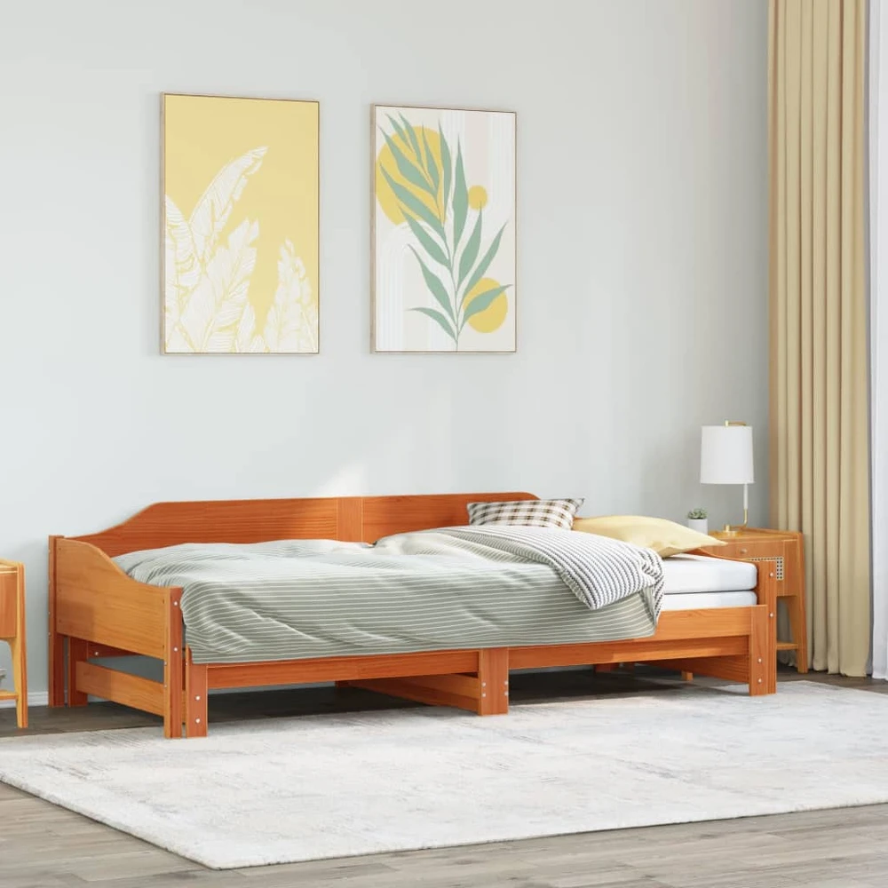 Lova su ištraukiama dalimi, vaško ruda, 80x200cm, pušis