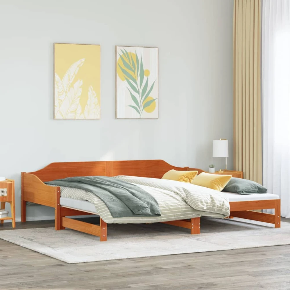 Lova su ištraukiama dalimi, vaško ruda, 80x200cm, pušis